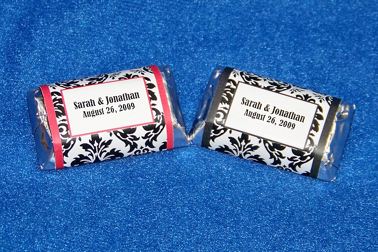 Miniature sized candy bar wrappers make wonderful wedding or bridal favors